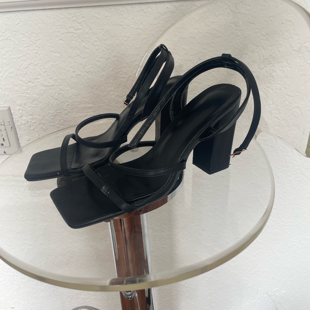 Black Strappy Block Heel Sandals